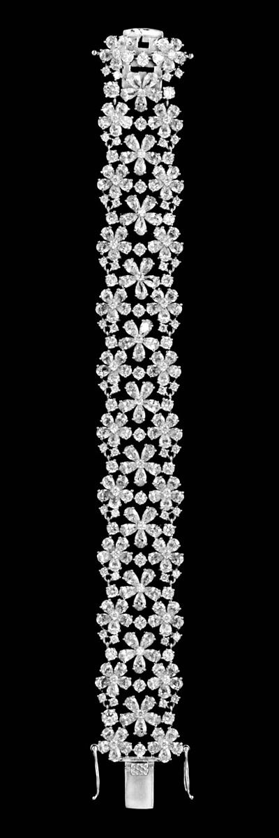 Luxurious Floral Rhodium Silver Plated CZ Wedding Bracelet