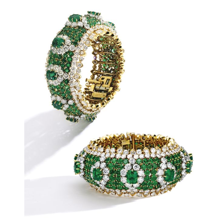 18 Karat Gold, Platinum, Emerald and Diamond Bracelet, Van Cleef & Arpels The br...
