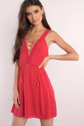 The Jetset Diaries Cirrus Scarlet Red Embroidered Trim Skater Dress