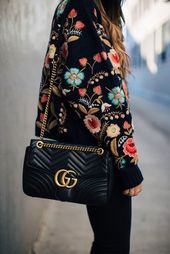 Sweater: tumblr floral embroidered floral bag quilted bag gucci gucci bag chain ...