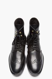 ALEXANDER MCQUEEN Black Leather Wingtip Brogue Boots