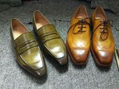 Shoemakers custom hand colored men's leather shoes... Do you like olive ?