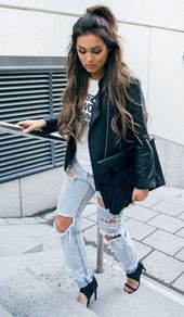 leather jacket + ripped jeans