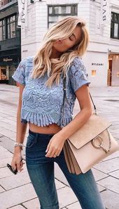 summer outfits lace crop top jeans
