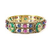 - 19th century cabochon emerald, sapphire, ruby and diamond bangle, French c.189...