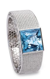Aquamarine and White Diamond Bangle