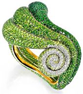 Green Sapphires & Emeralds in de Grisogono's Bangle of Green Tsavorites - as fea...