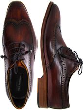 Paul Parkman Men's Wingtip Derby Shoes Tobacco & Bordeaux Hand-Painted Leather U...