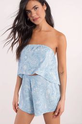 Holly Paisley Chambray Strapless Romper