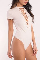 Janessa Ribbed Lace Up Bodysuit