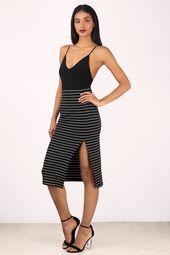 No Questions Stripe Midi Skirt