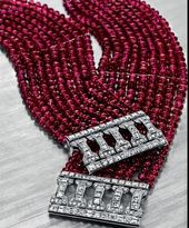 A Pair of Art Deco Ruby Bead and Diamond Bracelets, by Cartier Designed as nine ...
