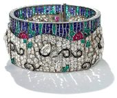 Art Deco diamond and multi-gem wave bracelet by Rubel Freres. | Diamonds in the Library