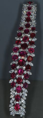 This ruby and diamond bracelet contains 31 matched Burmese rubies with a total o...