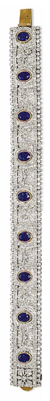 A SET OF SAPPHIRE AND DIAMOND JEWELLERY The necklace designed as a diamond-set o...