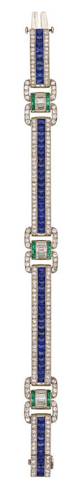 A diamond, sapphire and emerald bracelet, Oscar Heyman & Brothers designed as a ...