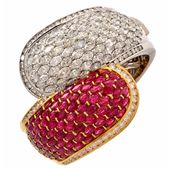 Cluster Ruby Diamond Two Color Gold Bangle Cuff Bracelet