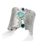 Oceania Cuff ~ sterling silver, blue tourmaline, blue green opal, emerald and ge...