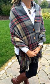 Plaid Button Blanket Scarf/Shawl - 4 Color Options