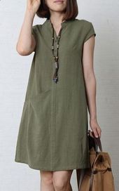 Tea green cotton sundress oversize summer linen dress