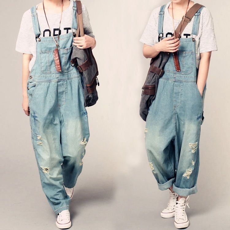 Newest Large Loose Womens Denim Jumpsuits Overalls Casual Wide Leg Fashion Pants  | eBay