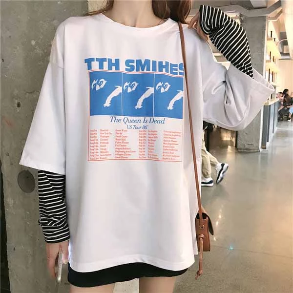 Oversize Patchwork long Sleeve T-Shirts Korean Casual black tops