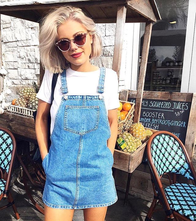 Topshop Australia on Instagram: “Sundays are meant for denim pinafores and brunching. Shop @laurajadestone's look instore now 💙”