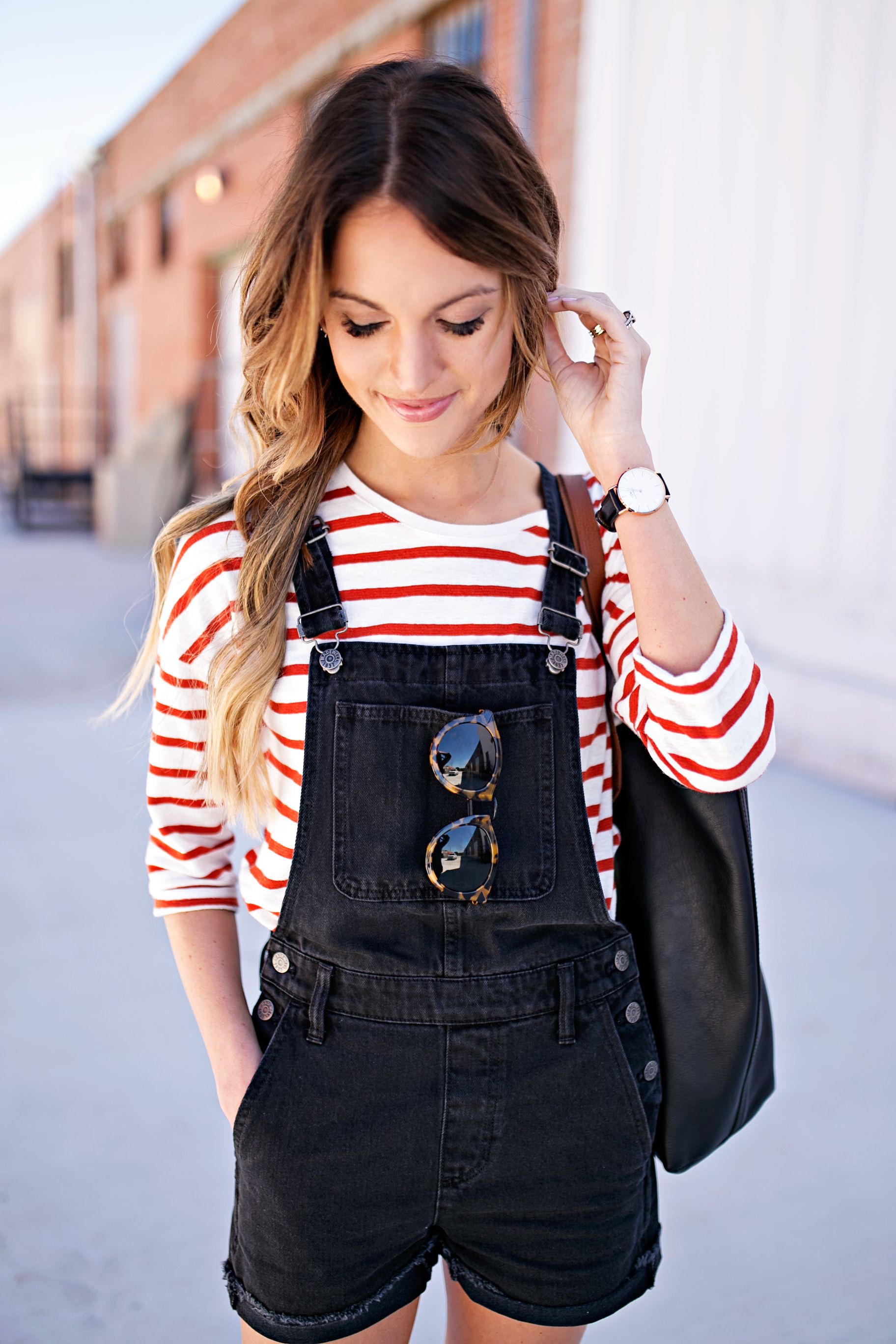 stripes and denim overalls - Lauren Kay Sims