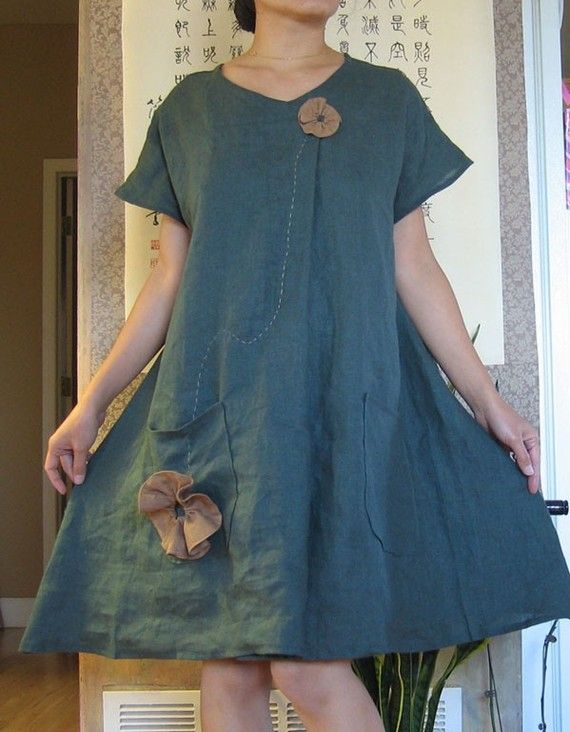 Items similar to plus size Ginger hand pleated flowers linen dress with two pockets custom order listing on Etsy