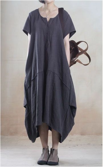 Linen Dress in Dark Gray