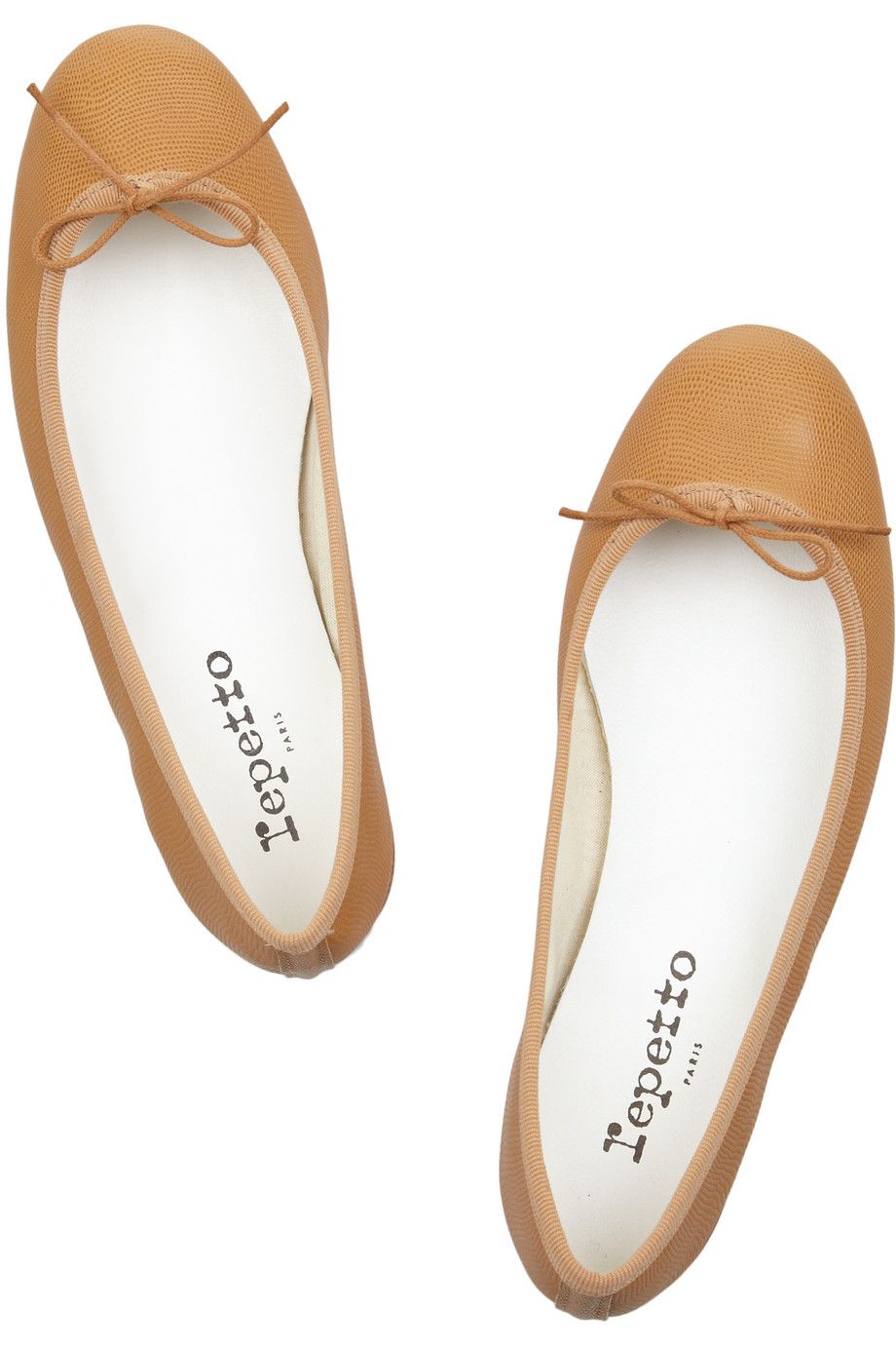 Camel BB lizard-effect leather ballet flats | Repetto